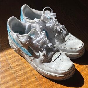 Boys Nike Air Force 1 White and Light Blue Shoes